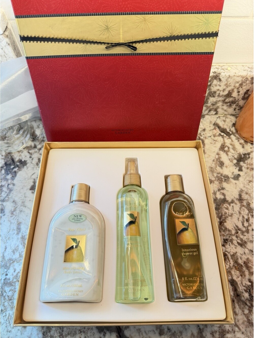 Victoria's Secret PEAR GLACE Lotion Spray Gel Gift Set New